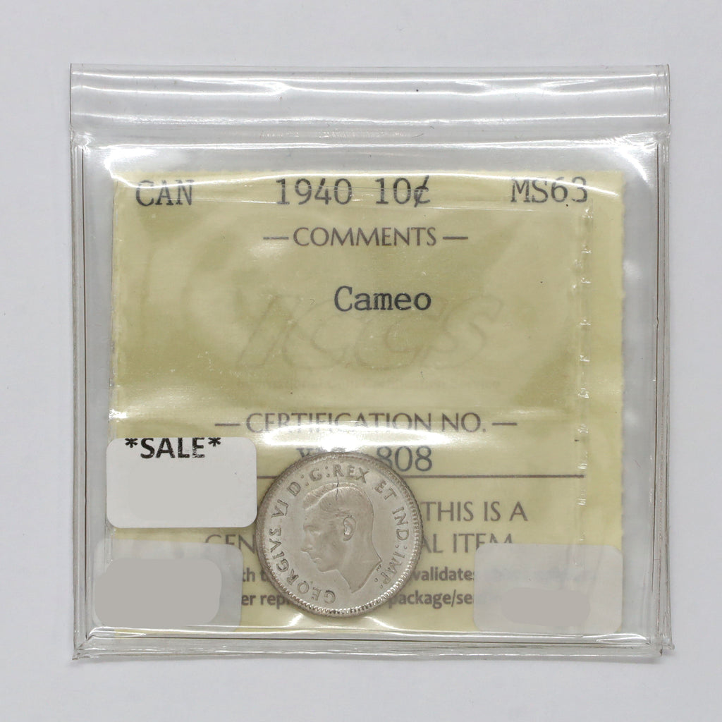 1940 Canada 10-cents ICCS Certified MS63 Cameo (DOD)