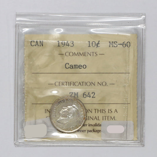 1943 Canada 10-cents ICCS Certified MS60 Cameo (DOD)