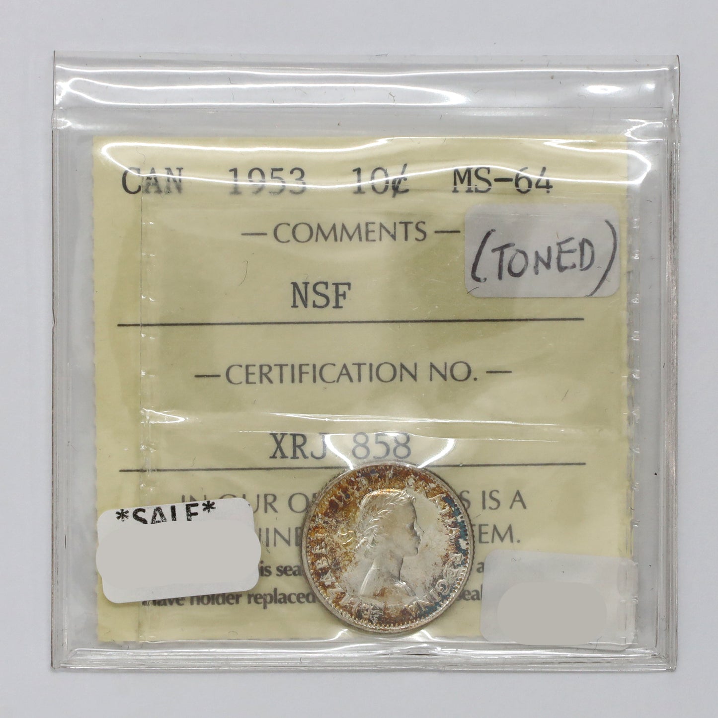 1953 NSS Canada 10-cents ICCS Certified MS64 (Toned)