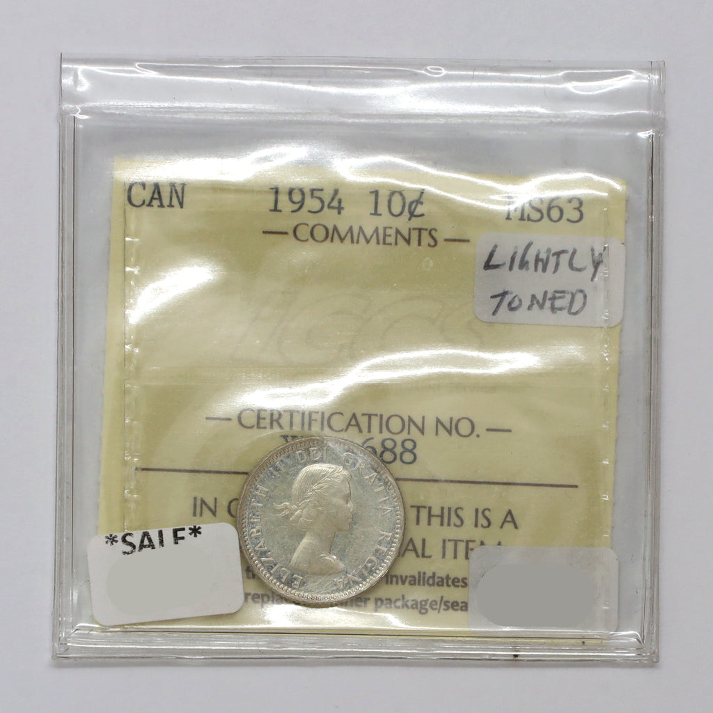 1954 Canada 10-cents ICCS Certified MS63 (Lightly Toned)
