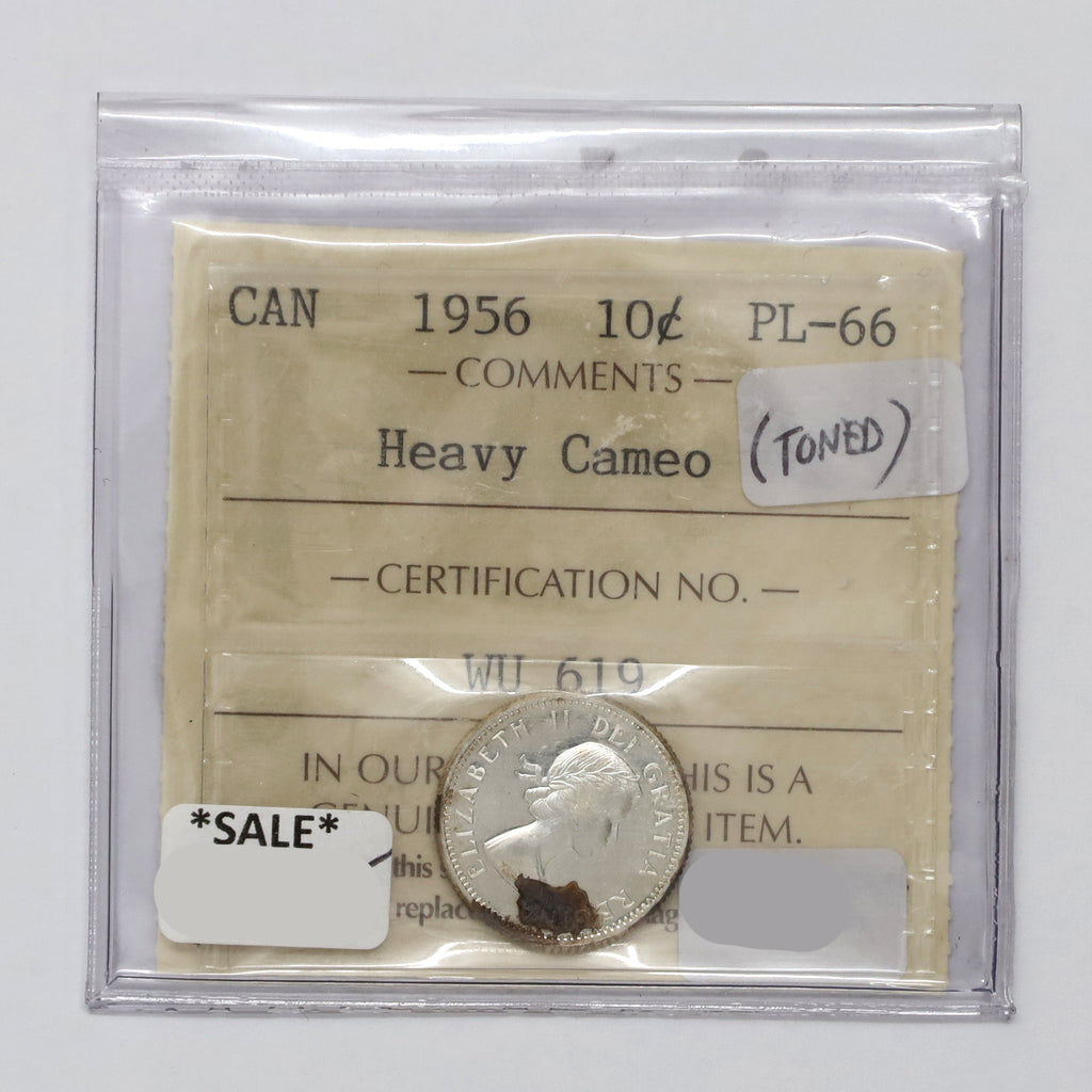1956 Canada 10-cents ICCS Certified PL66 Heavy Cameo (Toned)