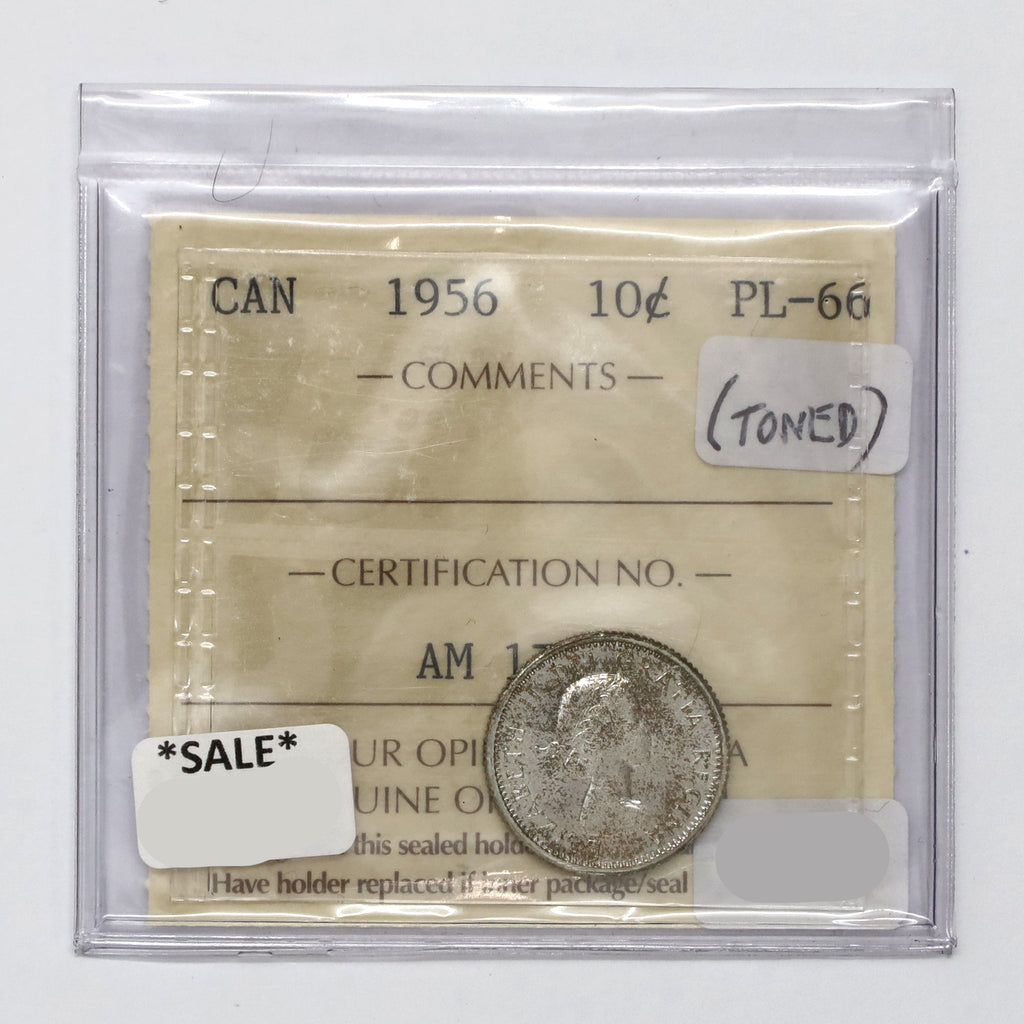 1956 Canada 10-cents ICCS Certified PL66 (Toned)