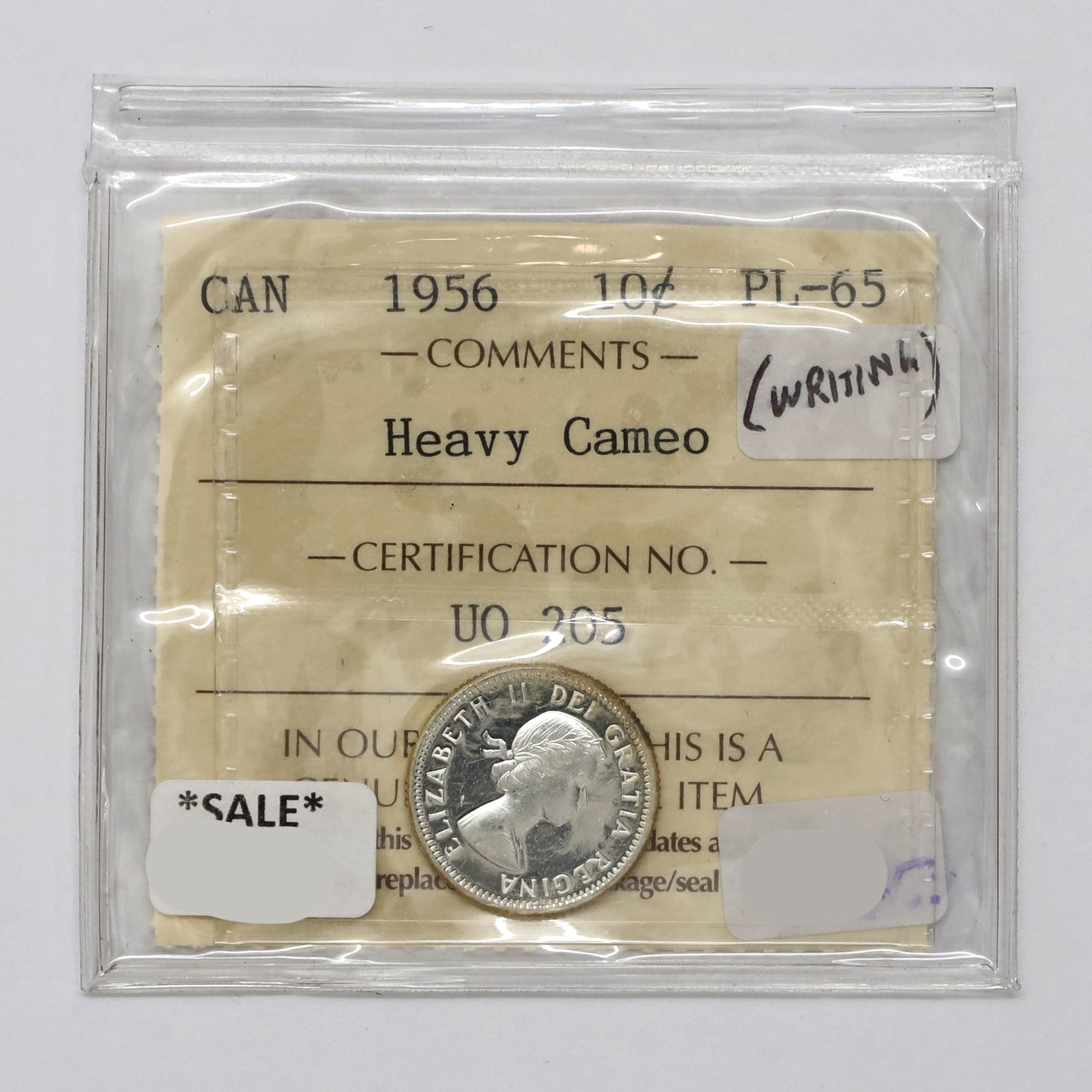 1956 Canada 10-cents ICCS Certified PL65 Heavy Cameo (Writing)