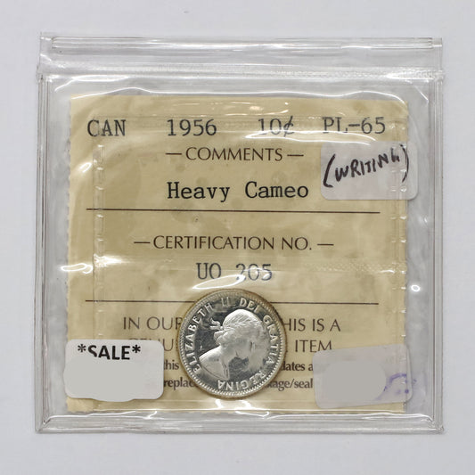 1956 Canada 10-cents ICCS Certified PL65 Heavy Cameo (Writing)
