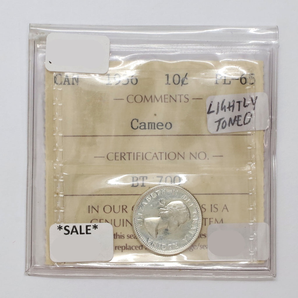 1956 Canada 10-cents ICCS Certified PL65 Cameo (Lightly Toned)