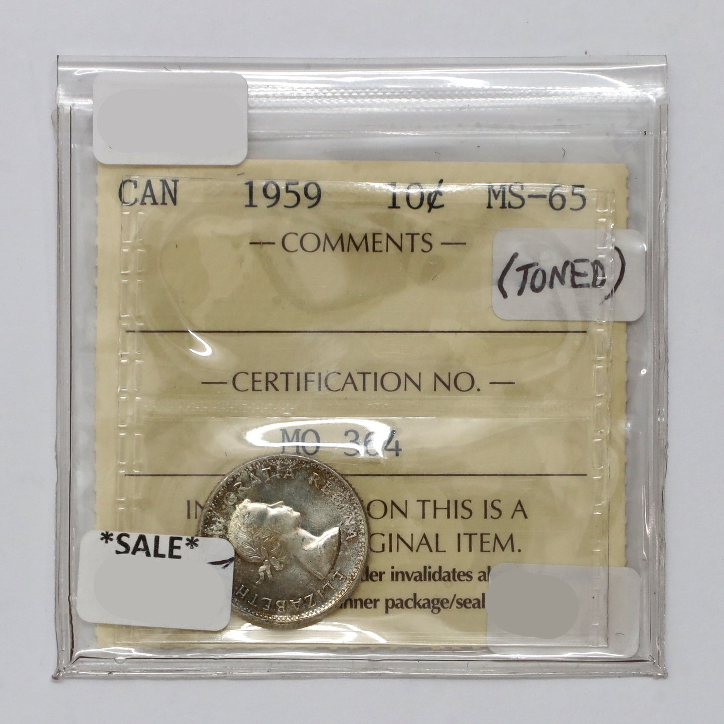 1959 Canada 10-cents ICCS Certified MS65 (Toned)