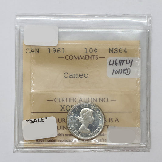 1961 Canada 10-cents ICCS Certified MS64 (Lightly Toned)