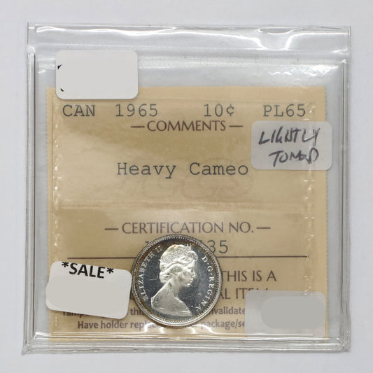 1965 Canada 10-cents ICCS Certified PL65 Heavy Cameo (Lightly Toned)