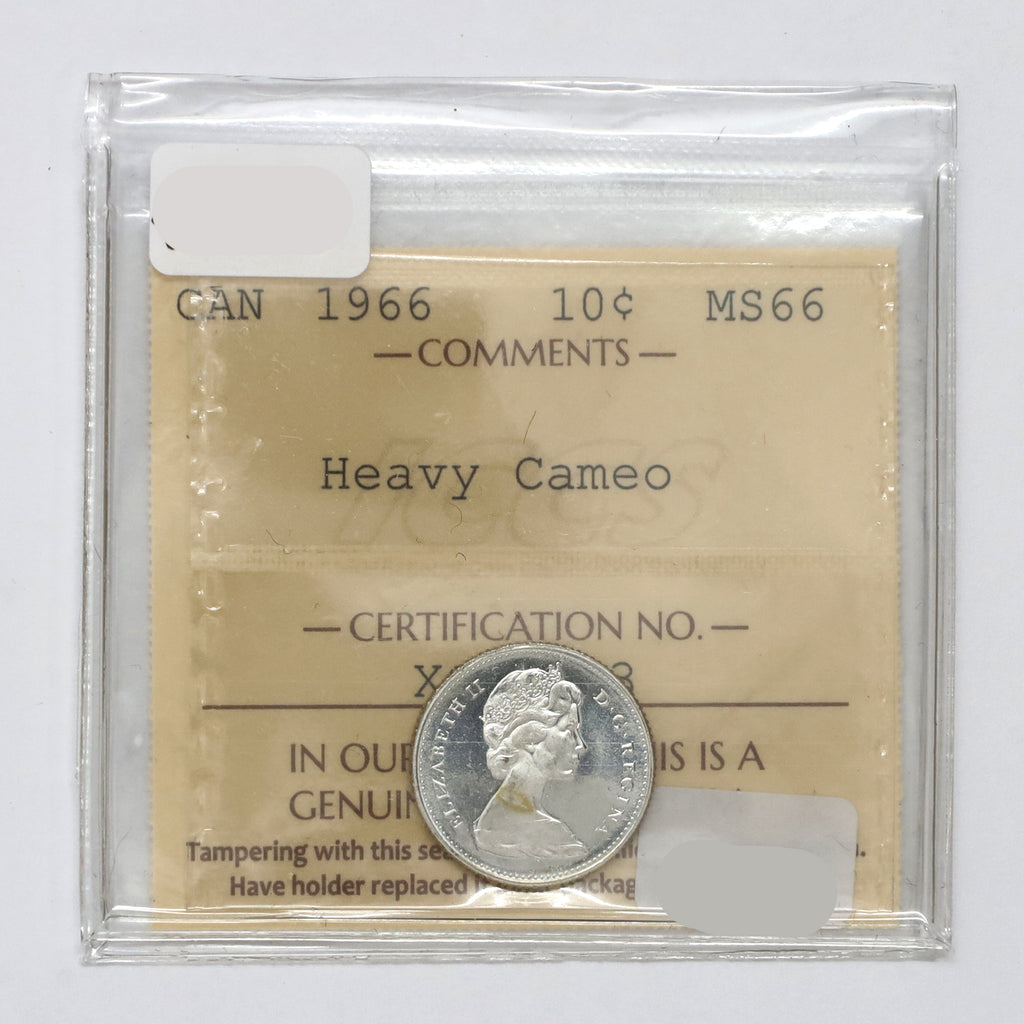 1966 Canada 10-cents ICCS Certified MS66 Heavy Cameo (DOD)