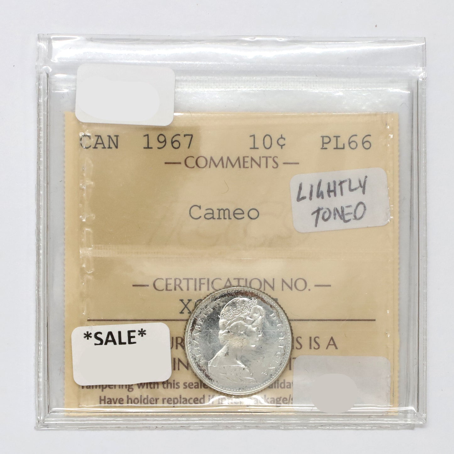 1967 Canada 10-cents ICCS Certified PL66 Cameo (Lightly Toned)