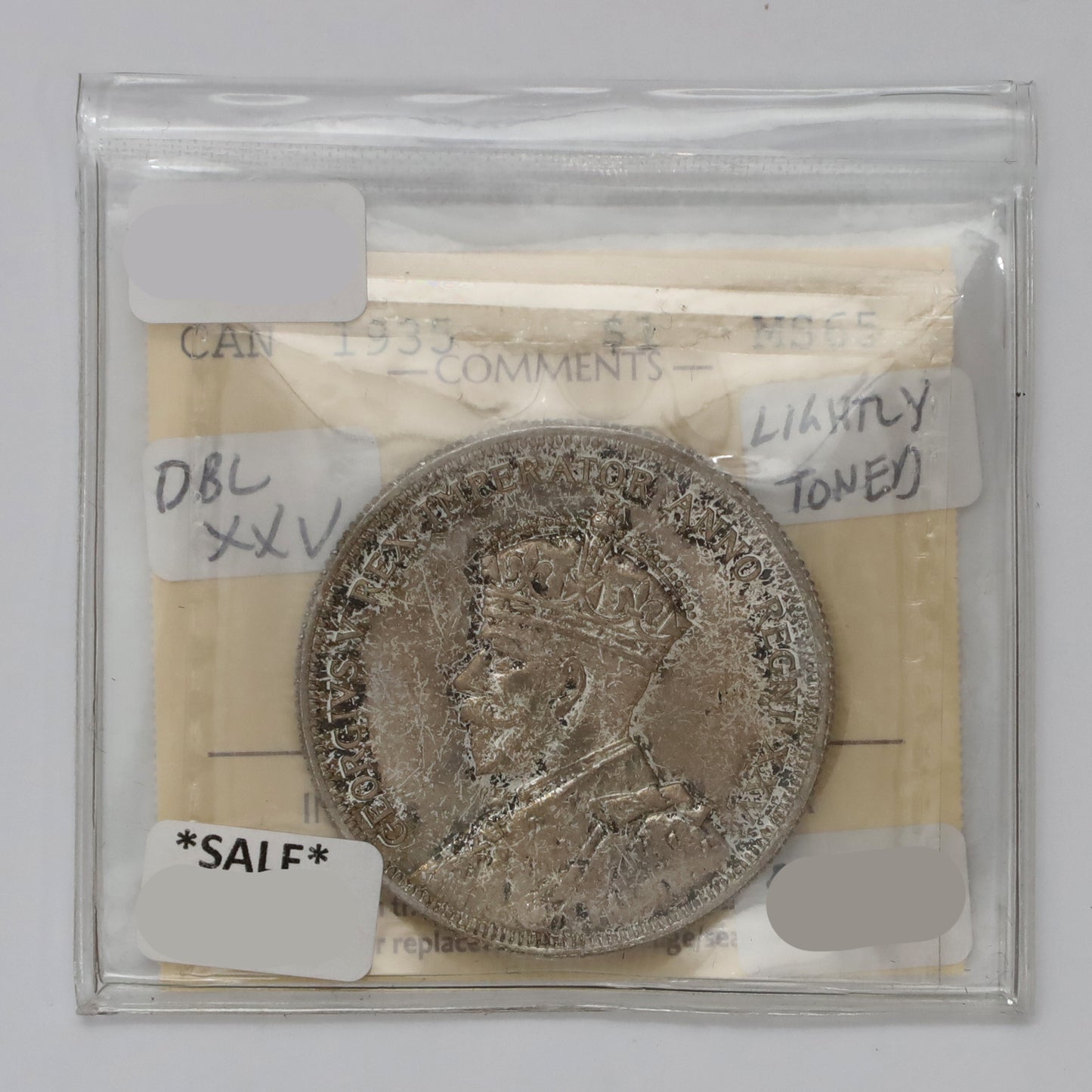 1935 Double XXV Canada Dollar ICCS Certified MS65 (Lightly Toned)
