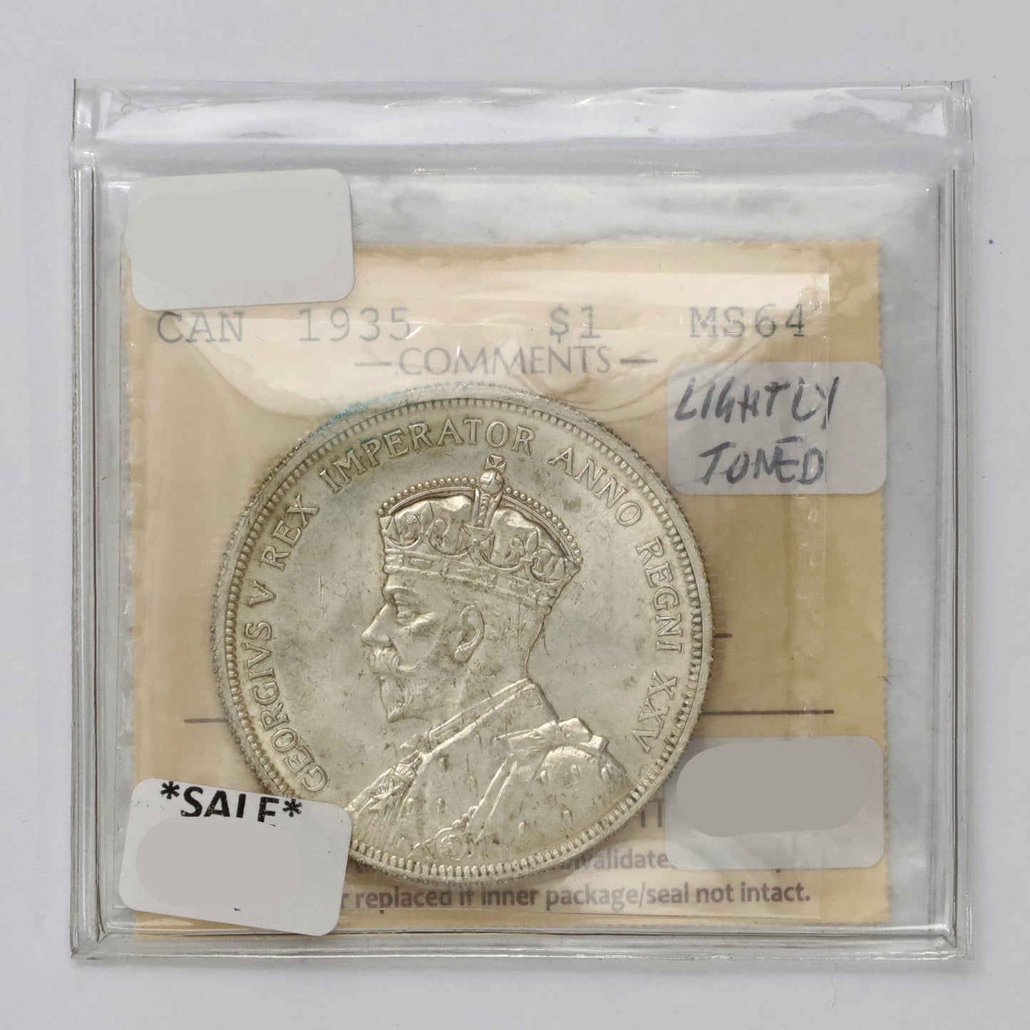1935 Canada Dollar ICCS Certified MS64 (Lightly Toned)