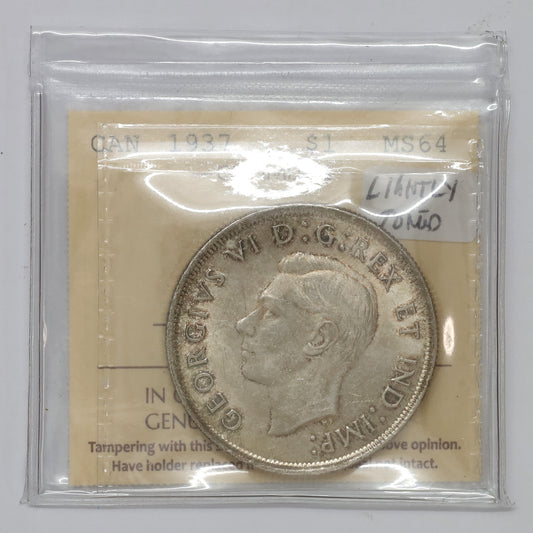 1937 Canada Dollar ICCS Certified MS64 (Lightly Toned)