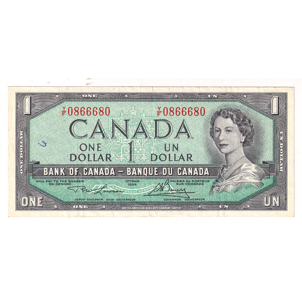 BC-37d-N1-iii 1954 Canada $1 L-B, 3 Digit RADAR Y/F 0866680 VF20 Writing, or impaired