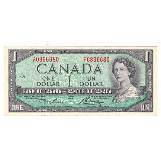 BC-37d-N1-iii 1954 Canada $1 L-B, 3 Digit RADAR Y/F 0866680 VF20 Writing, or impaired