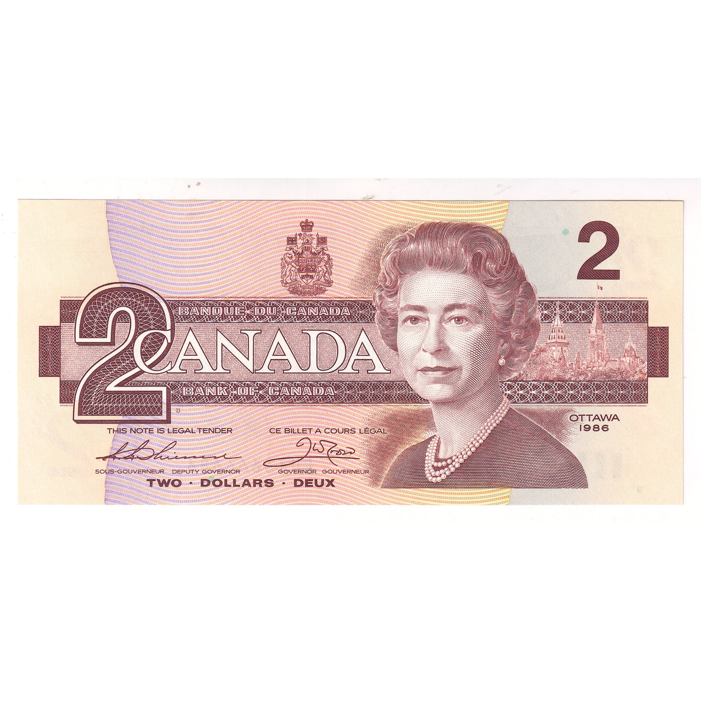 BC-55b 1986 Canada $2 Thiessen-Crow, Neat Number BUT6666686, CUNC63 (Tears or impaired)