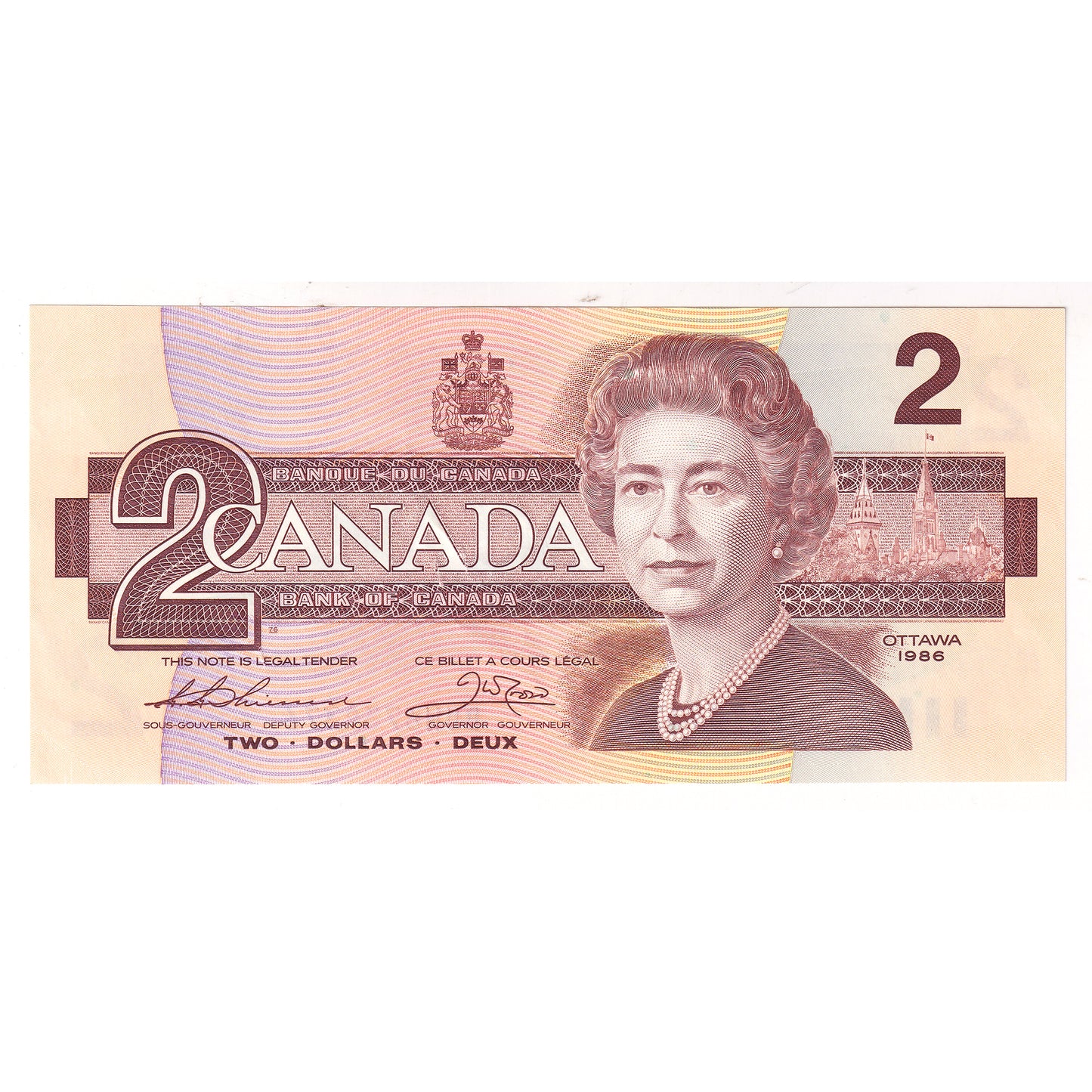 BC-55b-N1-iii 1986 Canada $2 Thiessen-Crow, 4-Digit RADAR BUW6739376, AU50 (DOP)