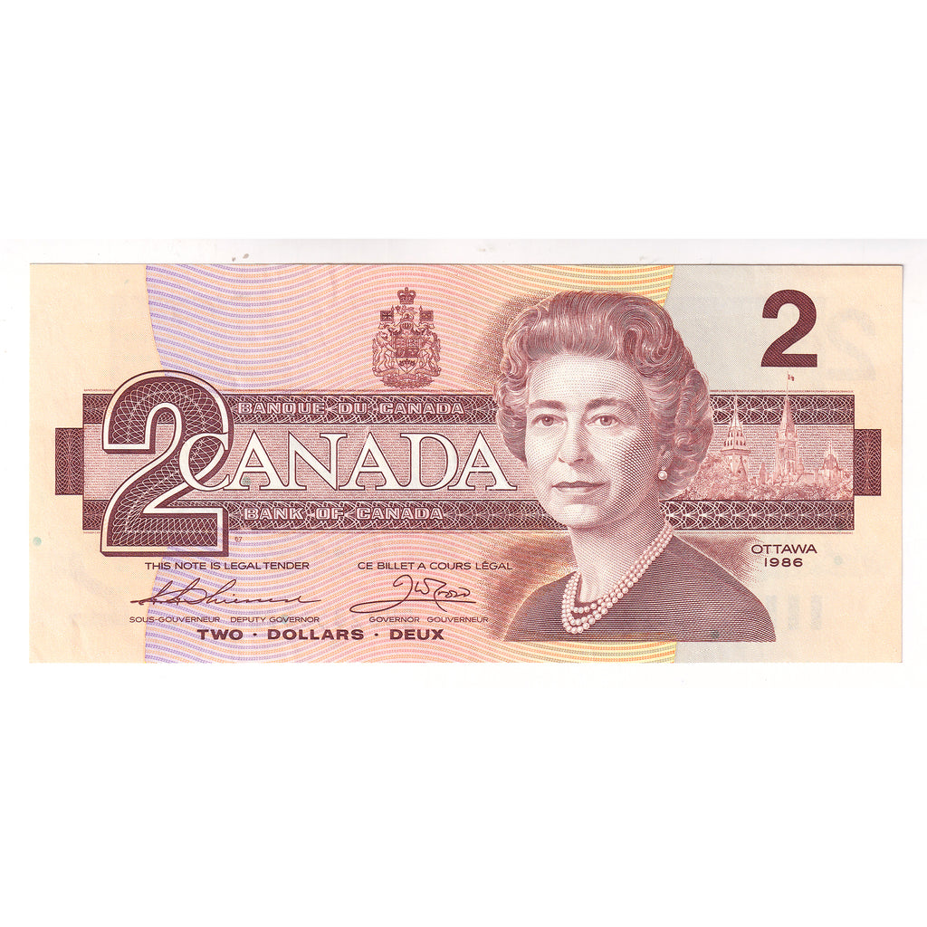 BC-55b-N1-iii 1986 Canada $2 Thiessen-Crow, 4-Digit RADAR BUD2856582, AU50 (DOP)