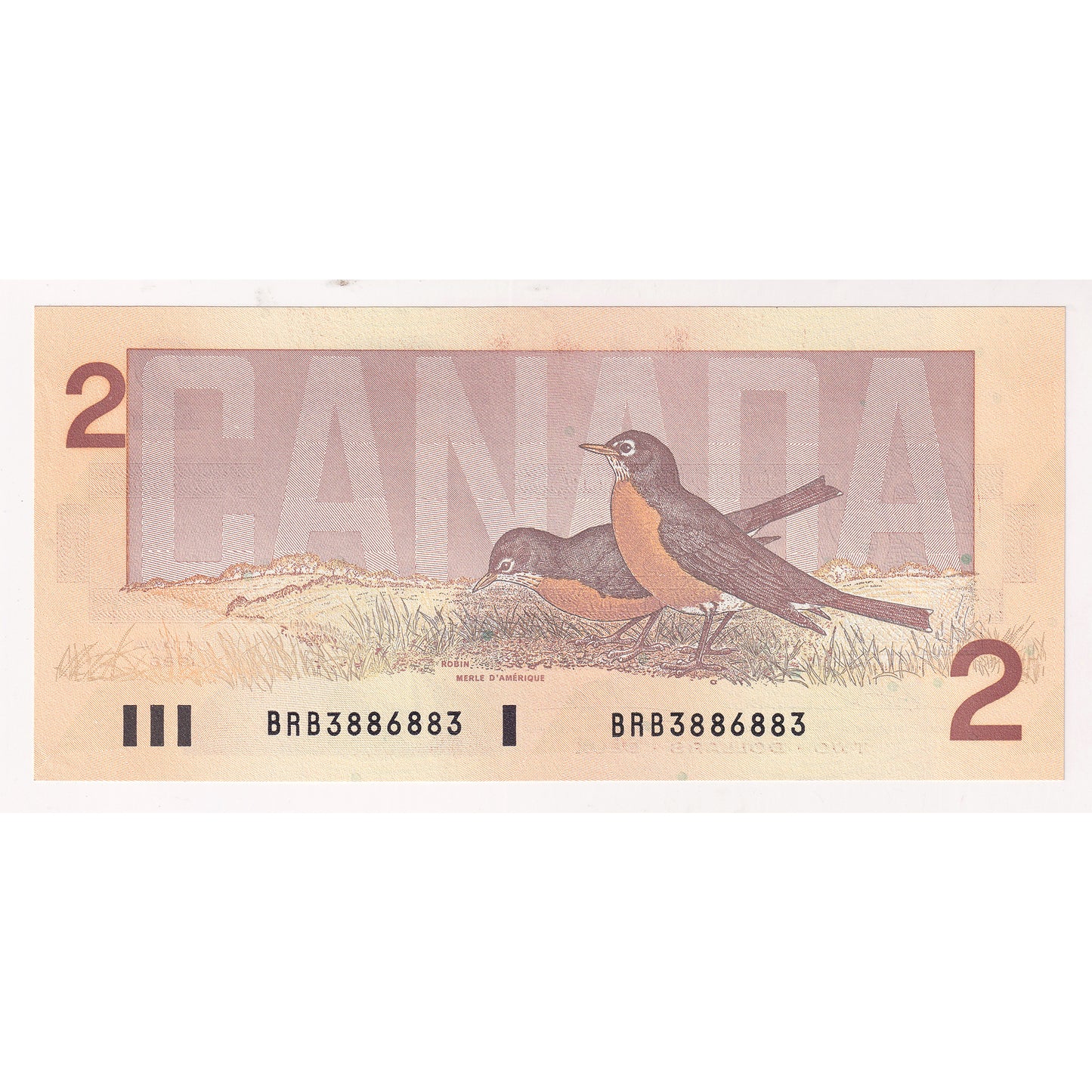 BC-55b-N1-iii 1986 Canada $2 Thiessen-Crow, 4-Digit RADAR BRB3886883, AU50 (DOP)