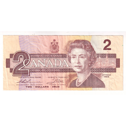 BC-55b-N1-iii 1986 Canada $2 Thiessen-Crow, 3-Digit RADAR BRP5772775, VF20 (DOP)