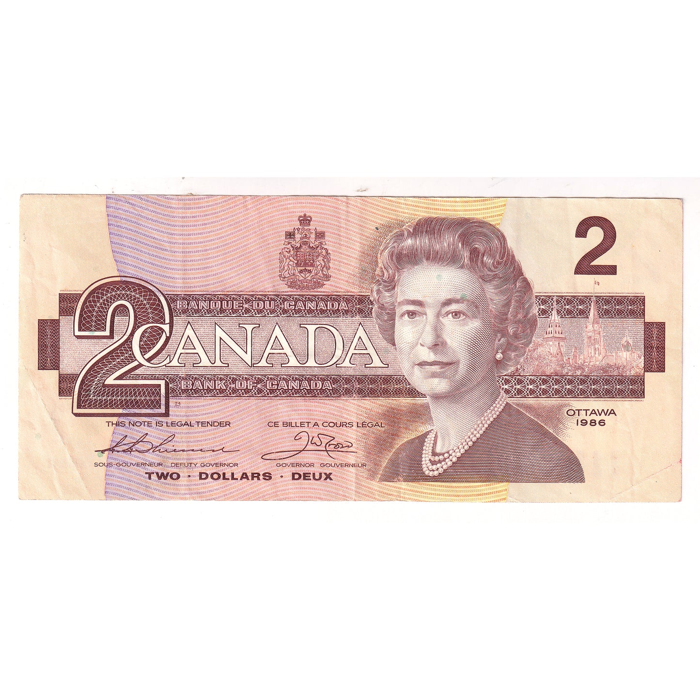 BC-55b 1986 Canada $2 Thiessen-Crow, Neat Number BRB2377777, Circulated (DOP)