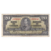 BC-25c 1937 Canada $20 Coyne-Towers, J/E, VG-F (VG10) Tears, writing, or impaired