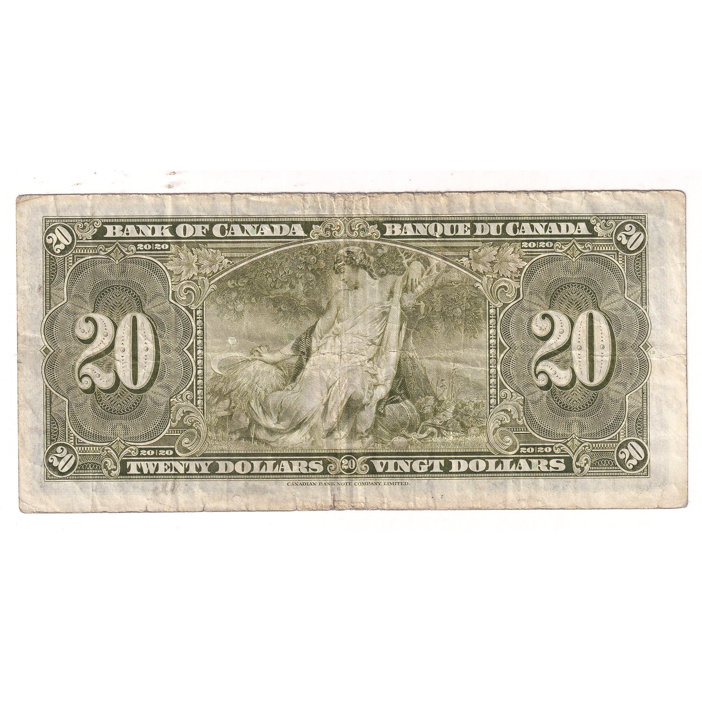 BC-25c 1937 Canada $20 Coyne-Towers, J/E, VG-F (VG10) Tears, writing, or impaired