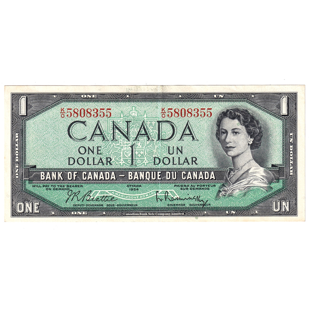 BC-37b 1954 Canada $1 Beattie-Rasminsky, K/O, Extra Fine (EF40)
