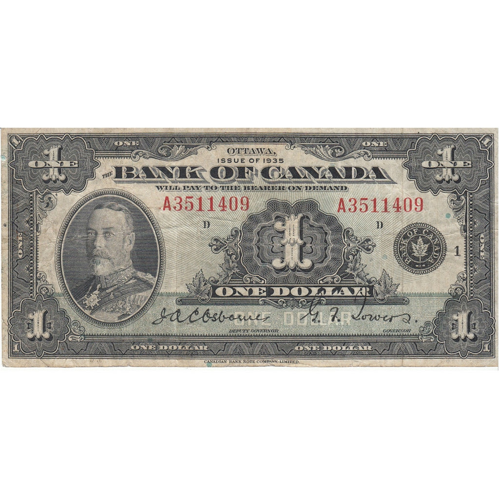 BC-1 1935 Canada $1 Osborne-Towers, English, Series A, F