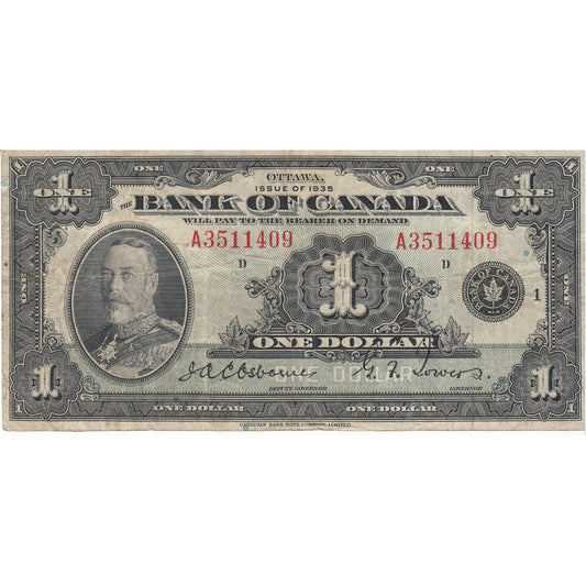 BC-1 1935 Canada $1 Osborne-Towers, English, Series A, F