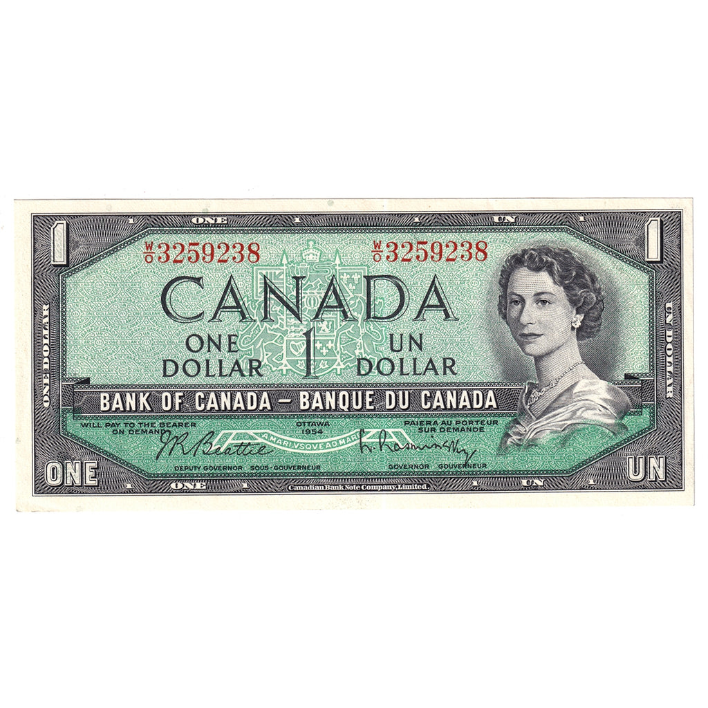 BC-37b 1954 Canada $1 Beattie-Rasminsky, W/O, Extra Fine (EF40)