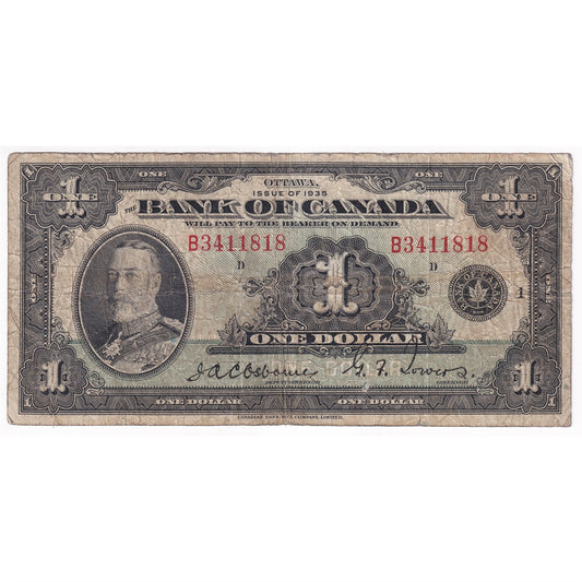 BC-1 1935 Canada $1 Osborne-Towers, English, Series B, VG