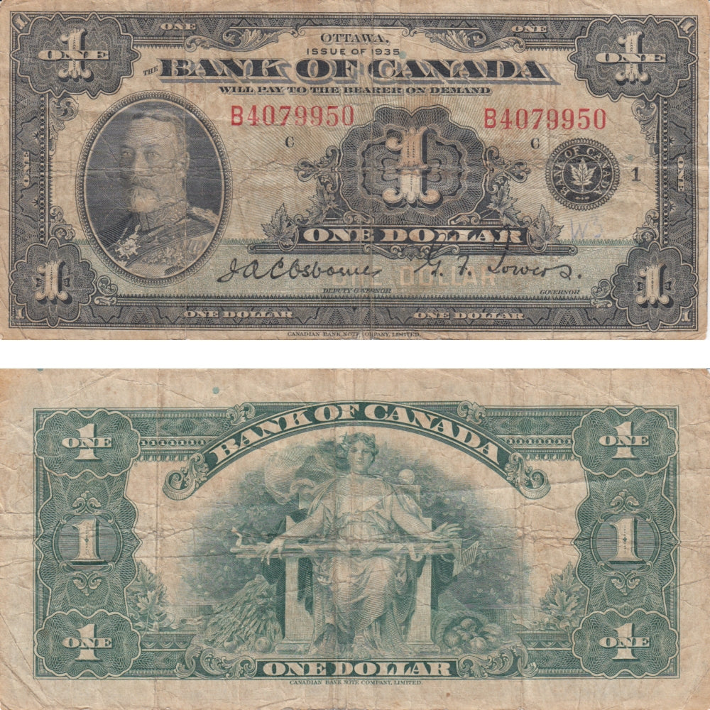 BC-1 1935 Canada $1 Osborne-Towers, English, Series B, VG-F