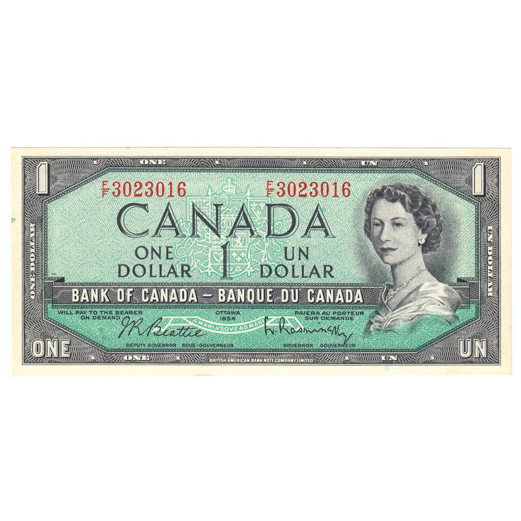 BC-37b-i 1954 Canada $1 Beattie-Rasminsky, F/F, AU-UNC (AU55)