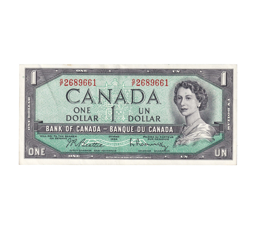 BC-37b-i 1954 Canada $1 Beattie-Rasminsky, G/F, Extra Fine (EF40)