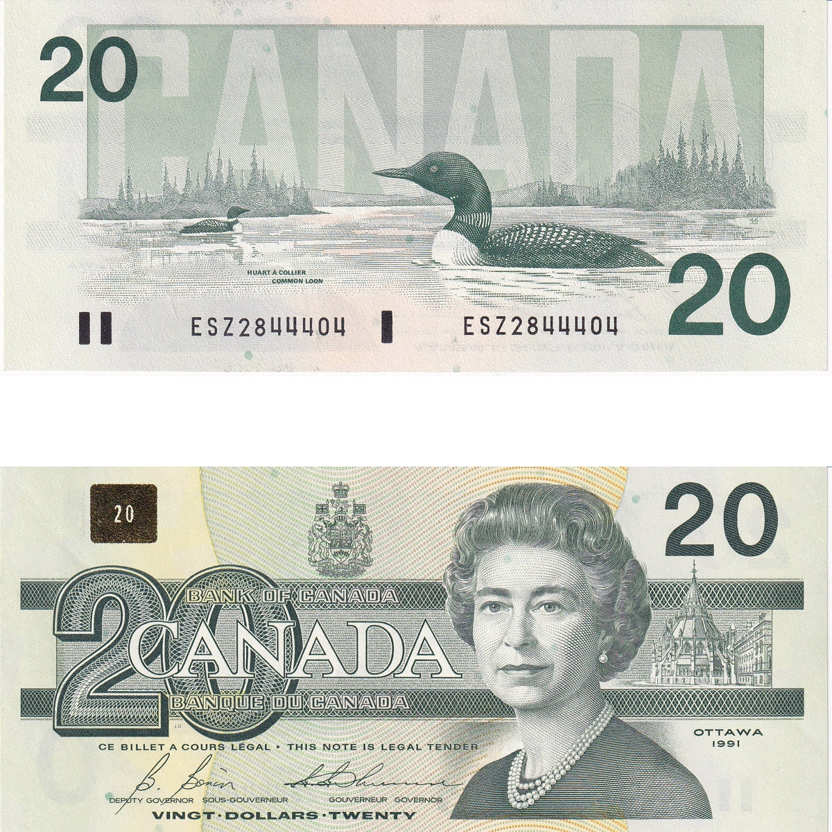 BC-58b 1991 Canada $20 Bonin-Thiessen, ESZ with BPN, AU-UNC (AU55)