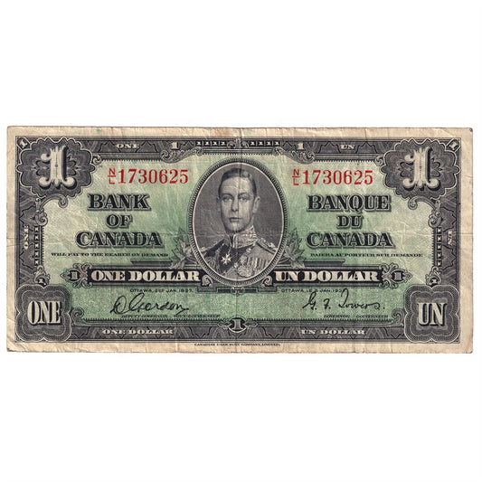 BC-21c 1937 Canada $1 Gordon-Towers, N/L, Fine (F12)