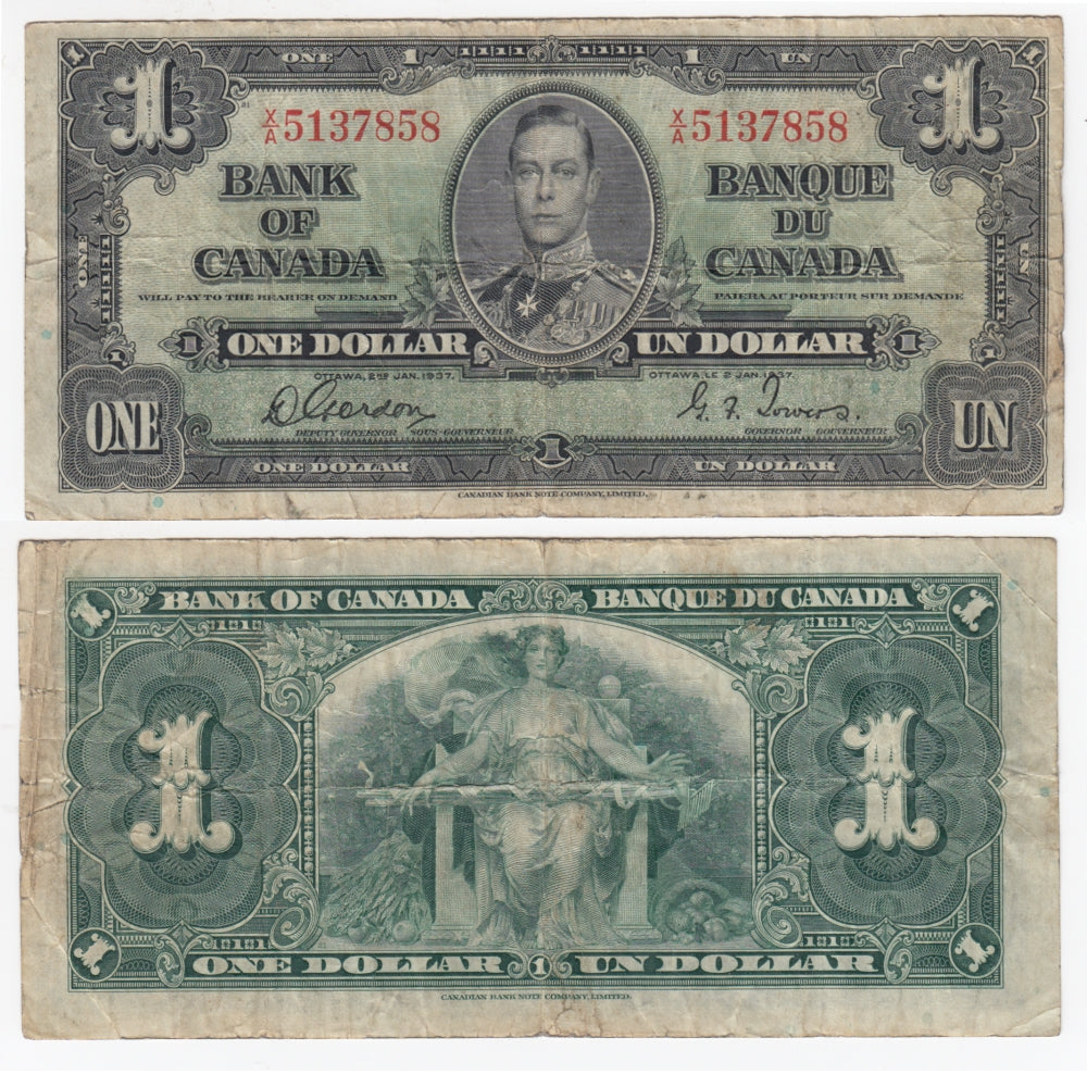 BC-21c 1937 Canada $1 Gordon-Towers, X/A, F