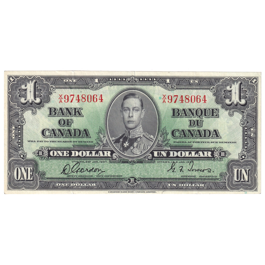 BC-21c 1937 Canada $1 Gordon-Towers, X/A, VF-EF (VF30)