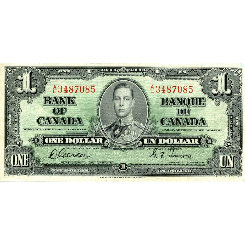 BC-21c 1937 Canada $1 Gordon-Towers, A/L, Very Fine (VF20)