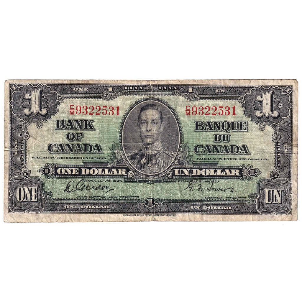 BC-21c 1937 Canada $1 Gordon-Towers, C/M, Fine (F12)