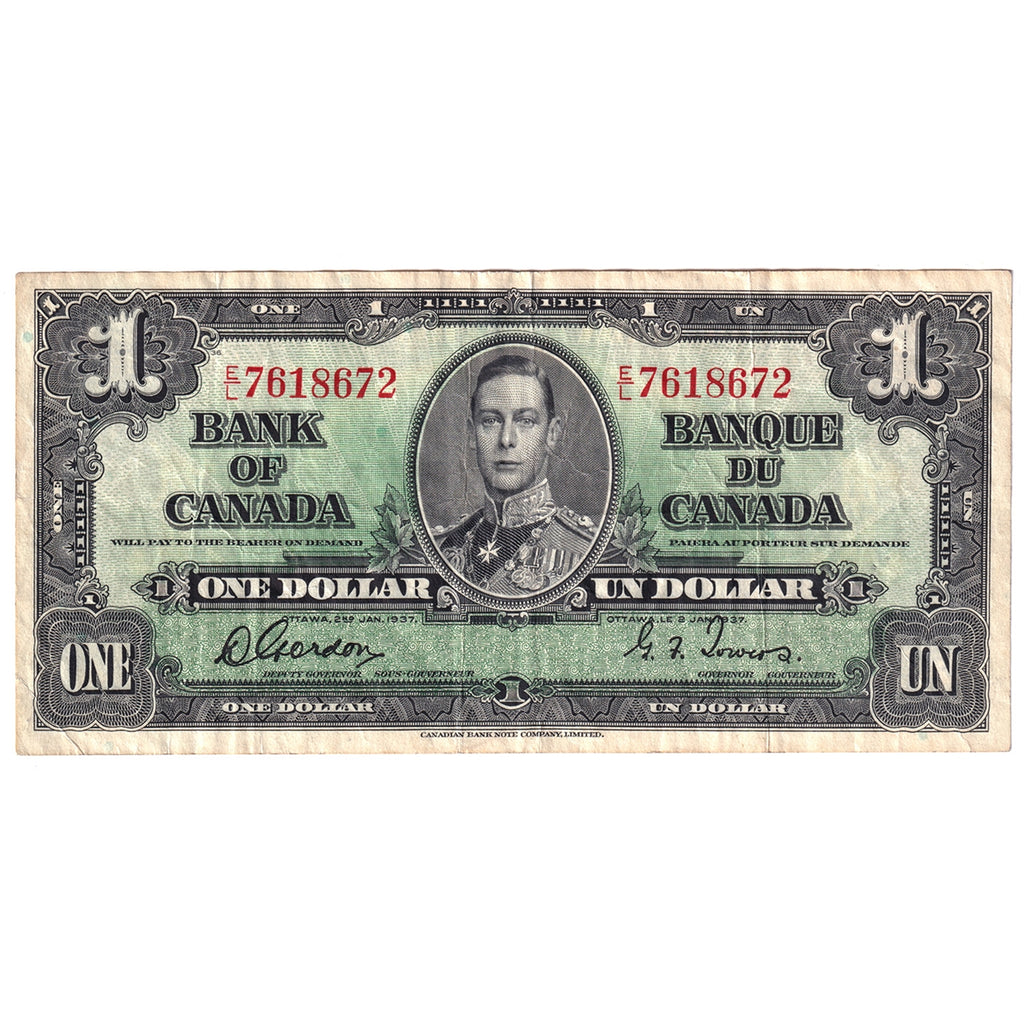 BC-21c 1937 Canada $1 Gordon-Towers, E/L, Very Fine (VF20)
