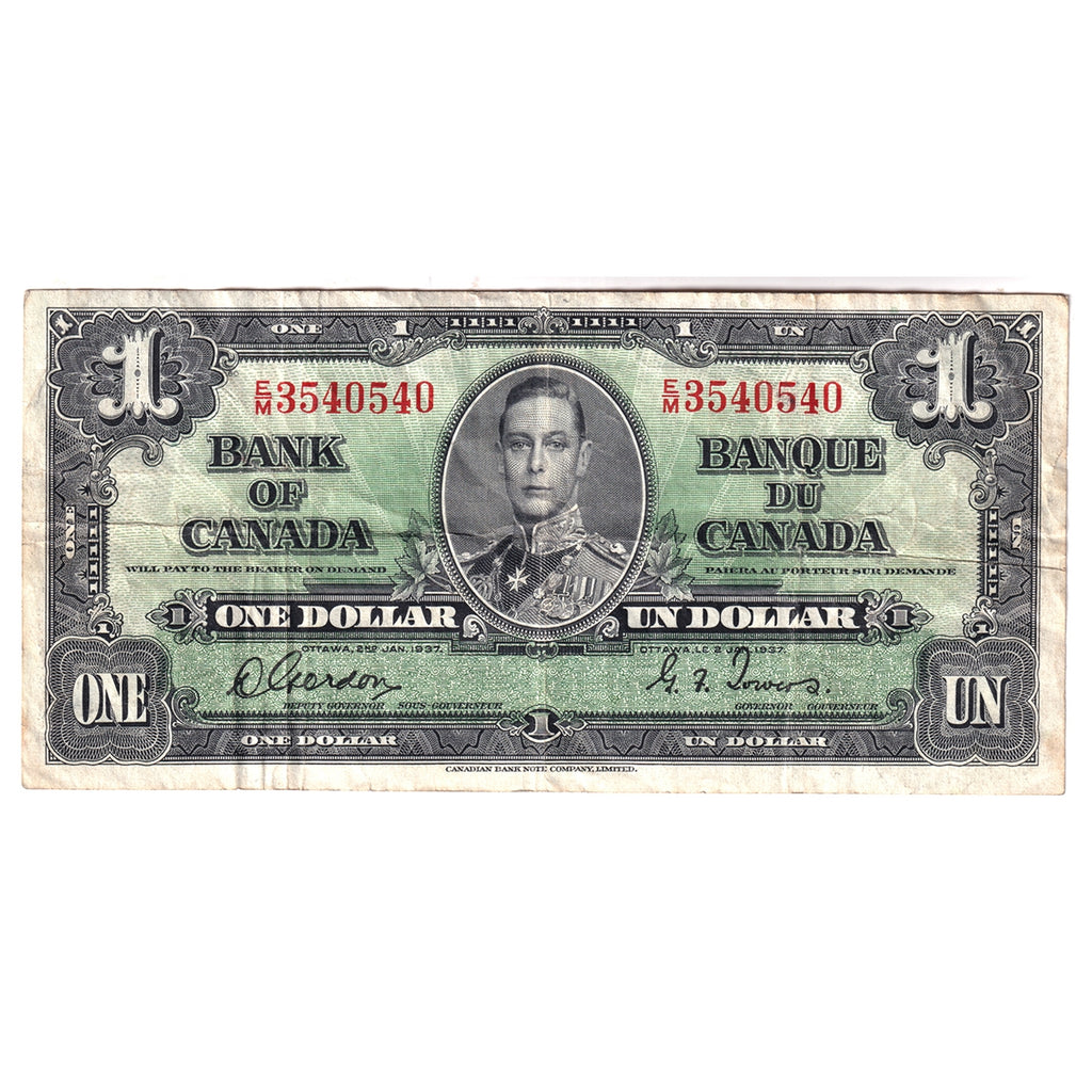 BC-21c 1937 Canada $1 Gordon-Towers, E/M, Very Fine (VF20)