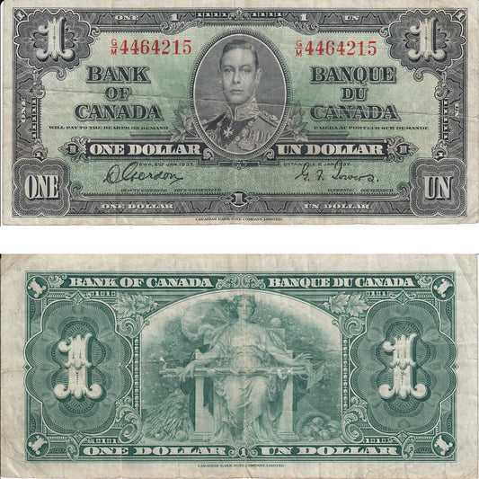BC-21c 1937 Canada $1 Gordon-Towers, G/M, F-VF (F15)
