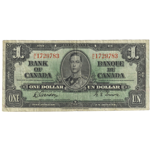 BC-21c 1937 Canada $1 Gordon-Towers, H/L, F-VF