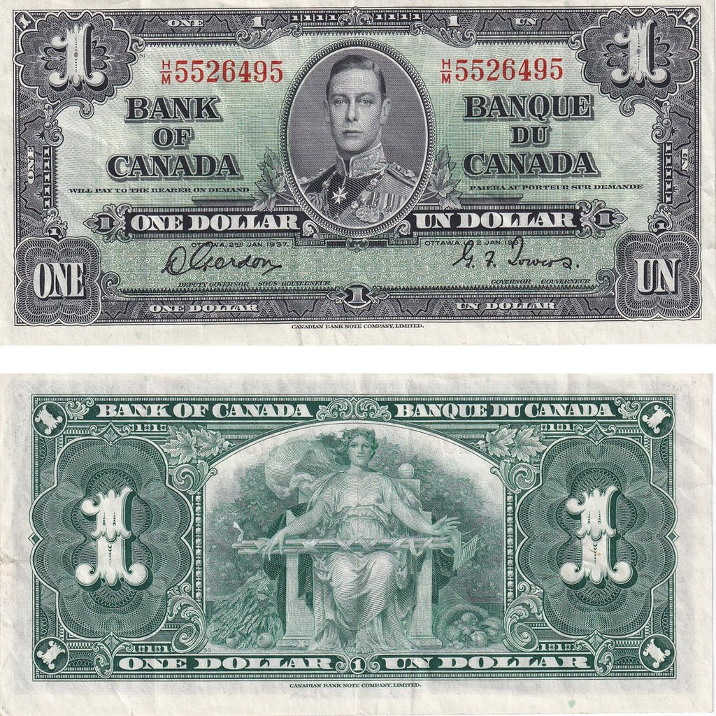 BC-21c 1937 Canada $1 Gordon-Towers, H/M, VF-EF (VF30)