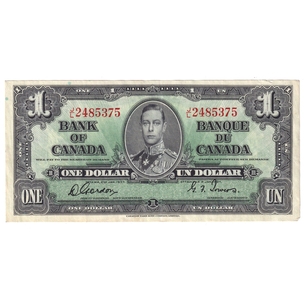 BC-21c 1937 Canada $1 Gordon-Towers, J/L, VF-EF (VF30)