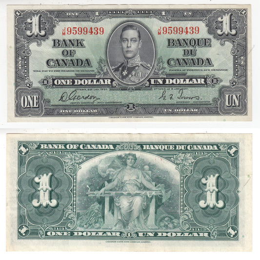 BC-21c 1937 Canada $1 Gordon-Towers, J/M, VF-EF (VF30)