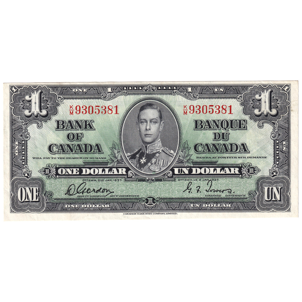BC-21c 1937 Canada $1 Gordon-Towers, K/M, VF-EF (VF30)