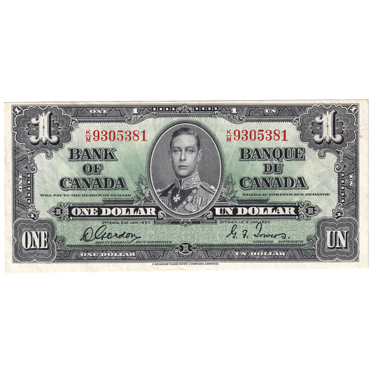 BC-21c 1937 Canada $1 Gordon-Towers, K/M, VF-EF (VF30)